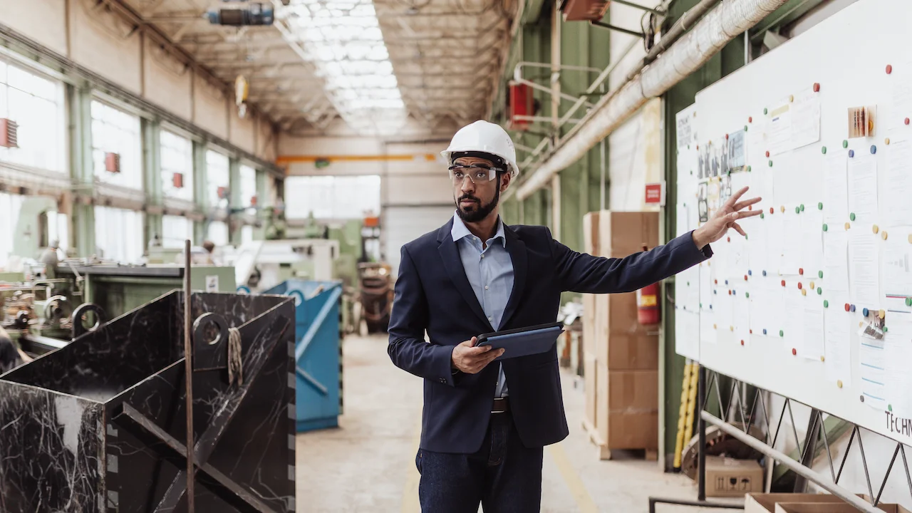 man training in factory